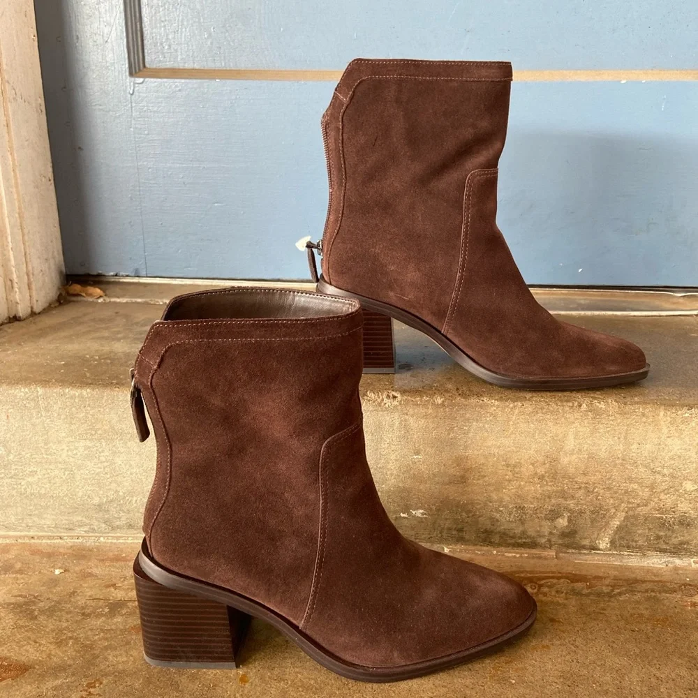 Vince Camuto Rich Brown Suede Block Heeled Boots - Picture 2 of 10